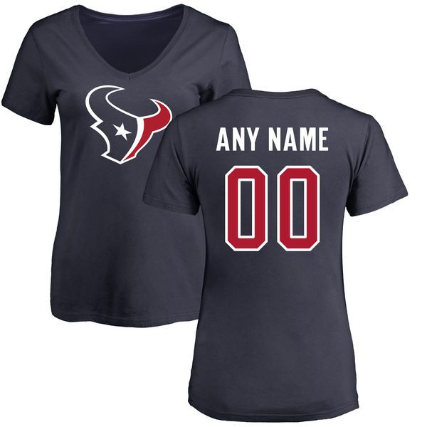 WoMen Houston Texans NFL Pro Line Navy Any Name  Number Logo Personalized Slim Fit T-Shirt